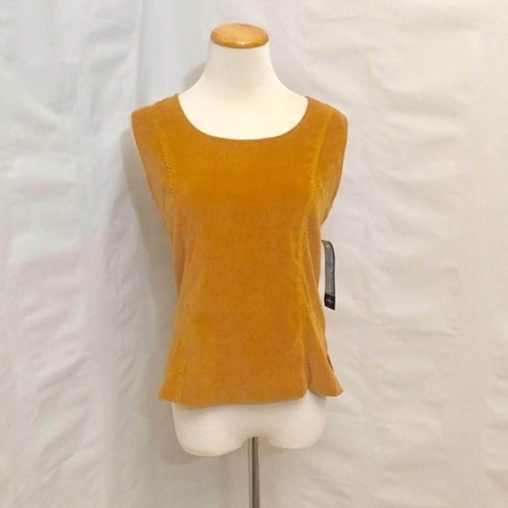 Vintage 90s Marigold Mustard Faux Suede Top & Pencil Skirt Set M - Picture 8 of 15